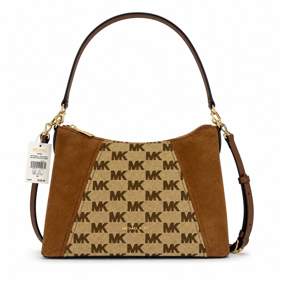 Michael Kors Sienna Medium Pouchette Crossbody Bag Beige Ebony 38T6G4SC8J